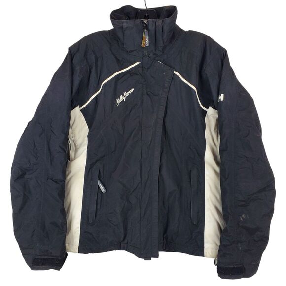 HELLY HANSEN Jacket Womens Medium Black Spell Out Outdoor Winter Full Zip Lined - Picture 1 of 9